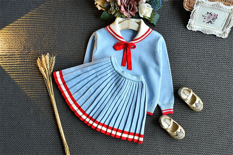 College Style Long-sleeved Pullover Knit Short Skirt Suit - Image 4