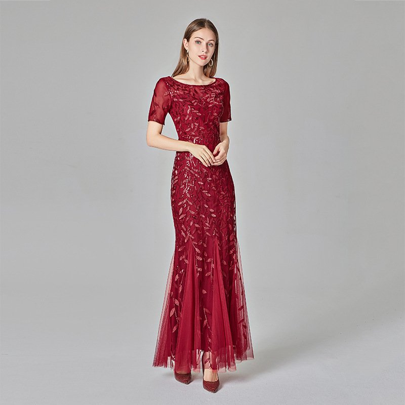 Large Size Evening Dress Foreign Trade Amazon Hot Sale European And American Version Pearl Mesh Fishtail Slim Sexy Women'S Clothing In Stock - Image 2