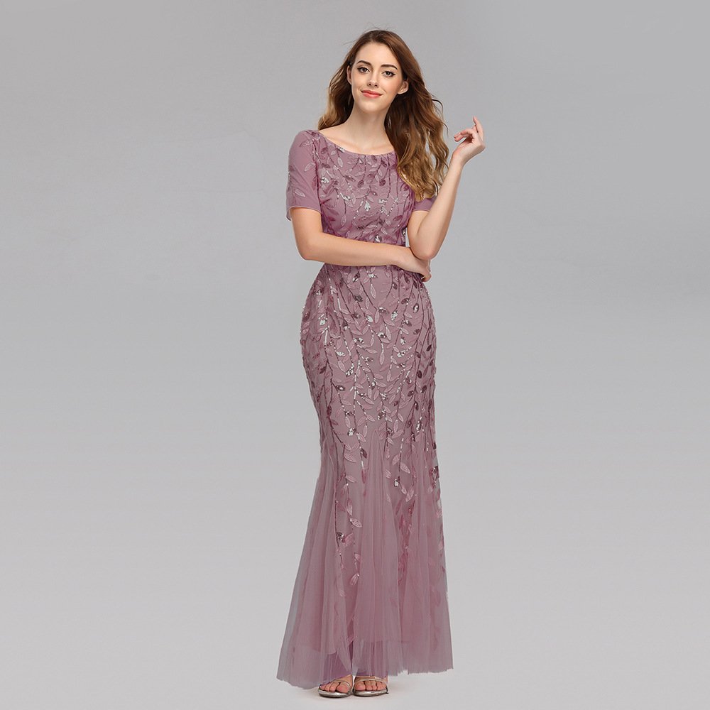Large Size Evening Dress Foreign Trade Amazon Hot Sale European And American Version Pearl Mesh Fishtail Slim Sexy Women'S Clothing In Stock - Image 6