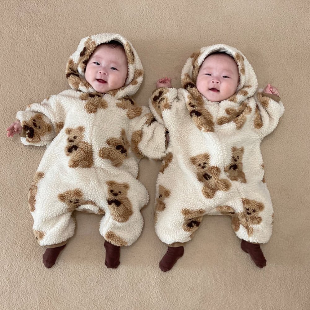 Winter Men's And Women's Baby Onesies, Cotton-padded Clothes, Cute Bears Plus Velvet, Thick Warm Jacket, Long Climbing Clothes, Outing Clothes - Image 4