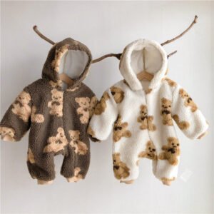Winter Men's And Women's Baby Onesies, Cotton-padded Clothes, Cute Bears Plus Velvet, Thick Warm Jacket, Long Climbing Clothes, Outing Clothes