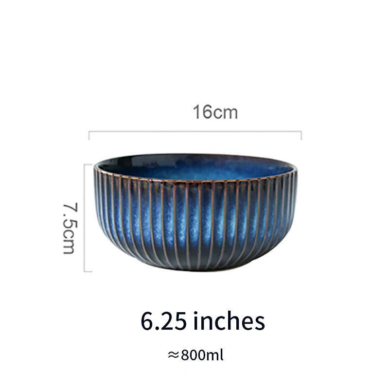 Kiln Turned Blue Ceramic Tableware Noodle Bowl - Image 3