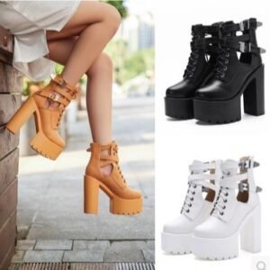 Lace-up Back Zipper Chunky Heel High Heel Short Boots Female Boots