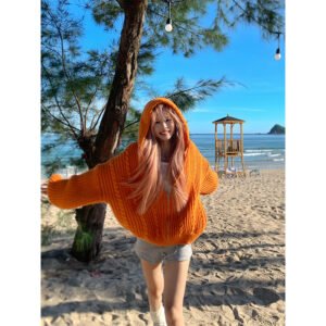 American Idle Style Twist Knitted Hooded Sweater