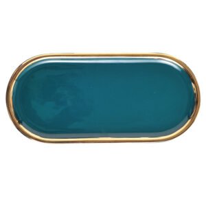 Net Red And Gold Edged Ceramic Oval Plate