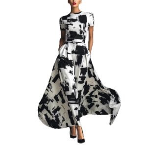 Modern Art-Style Black-and-White Abstract Print Dress
