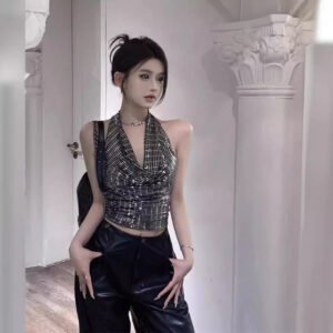 Pure And Seductive Spicy Girl Sequin Halterneck Camisole