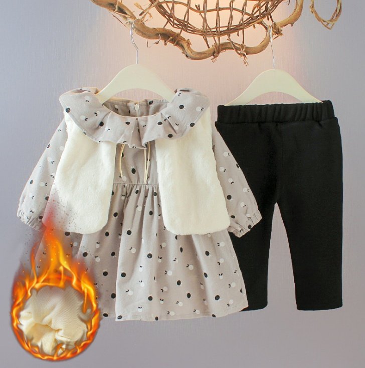 Girls' winter Plush 3-piece suit 6-month-old girl baby boom children's suit - Image 3