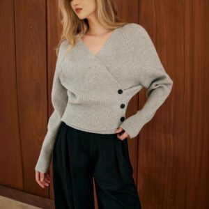 Retro Lazy Style V-neck Short Sweater Women Autumn Winter