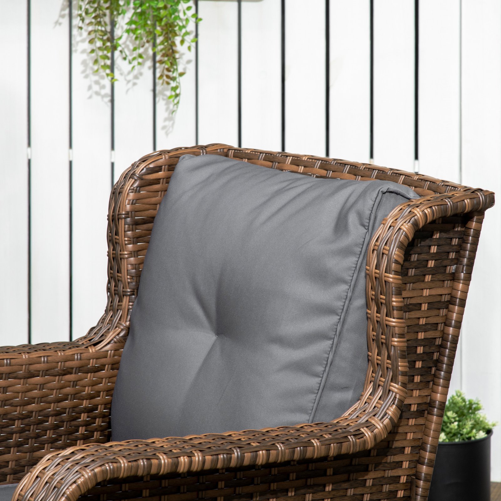 4 Piece PE Rattan Outdoor Patio Furniture Set, Wicker Conversation Set with 2 Swivel Glider Chairs, 2-Tier Glass Table and Loveseat for Garden, Patio, Poolside, Gray - Image 8