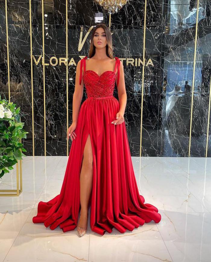 Women's Temperament Long Banquet Evening Dress Suspenders Sequined Large Skirt - Image 2