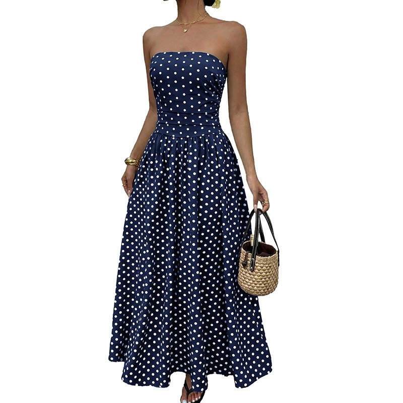 Sleeveless Tube Top Dress With A Polka-dot Print - Image 5