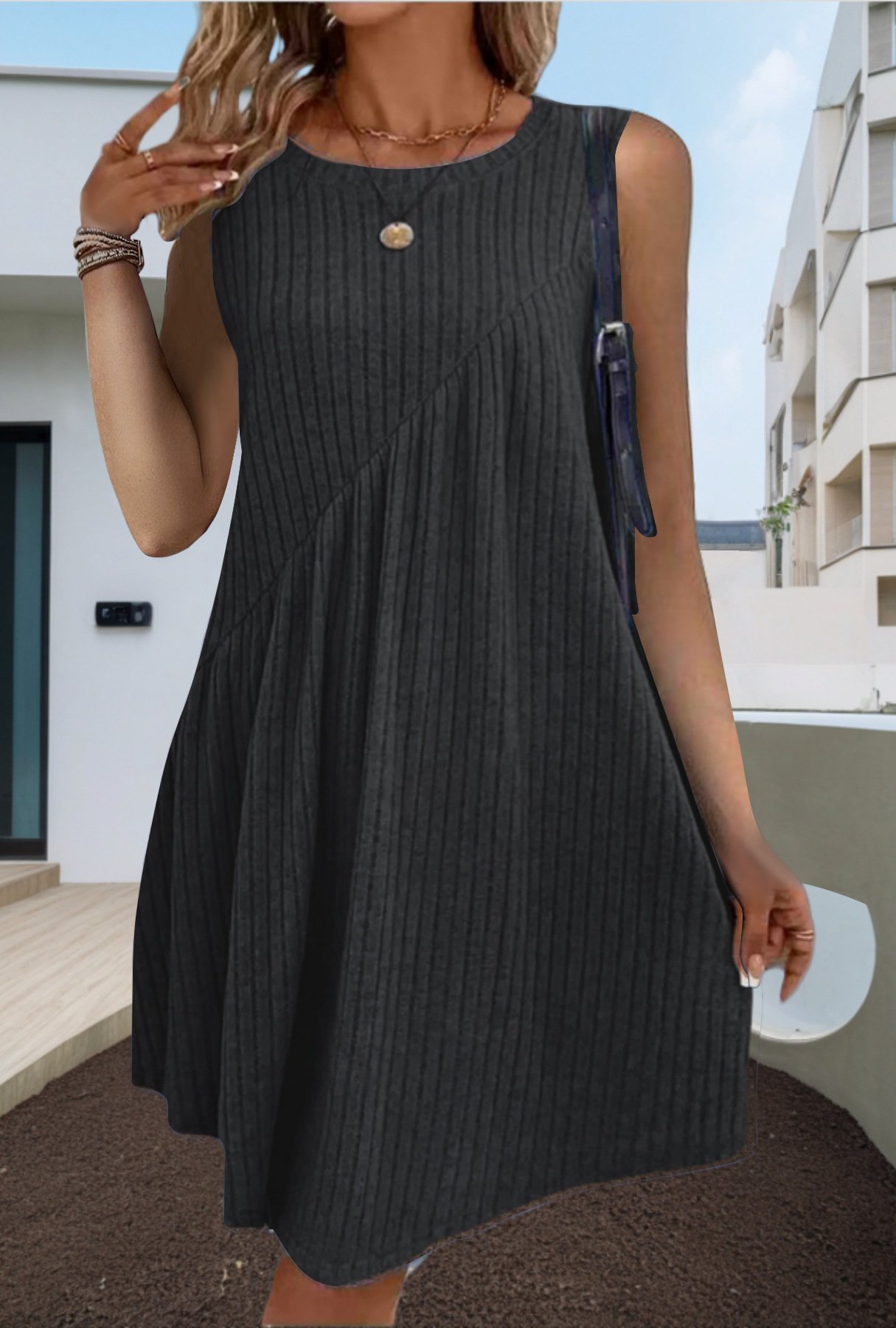 Irregularly Brushed Solid-Color Sleeveless Jumpsuit For Women - Image 8