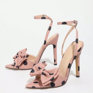 Elegant High-end Silk Heels With A Delicate Polka-dot Pattern And A Refined Bowsoft Graceful And Utterly Sophisticated