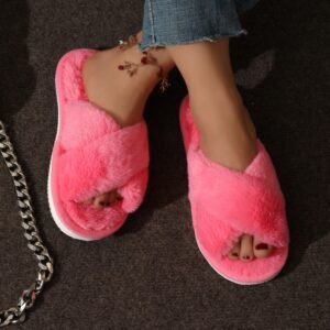 Cross Plush Cotton Slippers Female