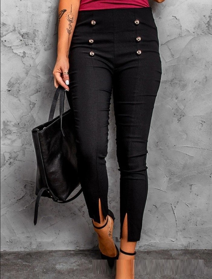 European And American Front Slit Rose Gold Mushroom Buckle Pencil Pants - Image 2