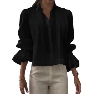 Pleated Solid Color Stitching Short Sleeve Shirt