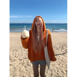 American Idle Style Twist Knitted Hooded Sweater