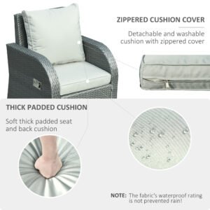 6-PCs Patio Furniture Sets Outdoor Wicker Sofa Set Rattan Angle Adjustable Recline Single Chair Conversation Set, Ottomans, w/ Polyester Tea Table Gas Spring & Soft Washable Cushions, Grey