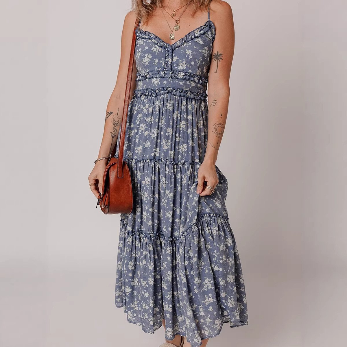 Slimming Cinched-waist Slip Dress With A Casual Floral Print For Women