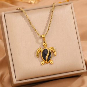 Womens Stainless Steel Turtle Pendant Necklace