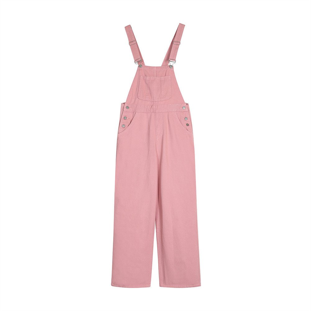 Simple Solid Color Wide Leg Straight Cargo Overalls - Image 5