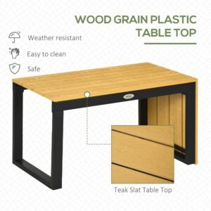 3 Pieces Patio Furniture Set, Outdoor Garden Sofa Conversation Set W/ Padded Cushions, Wood Grain Plastic Top Table And Side Panel, Dark Grey