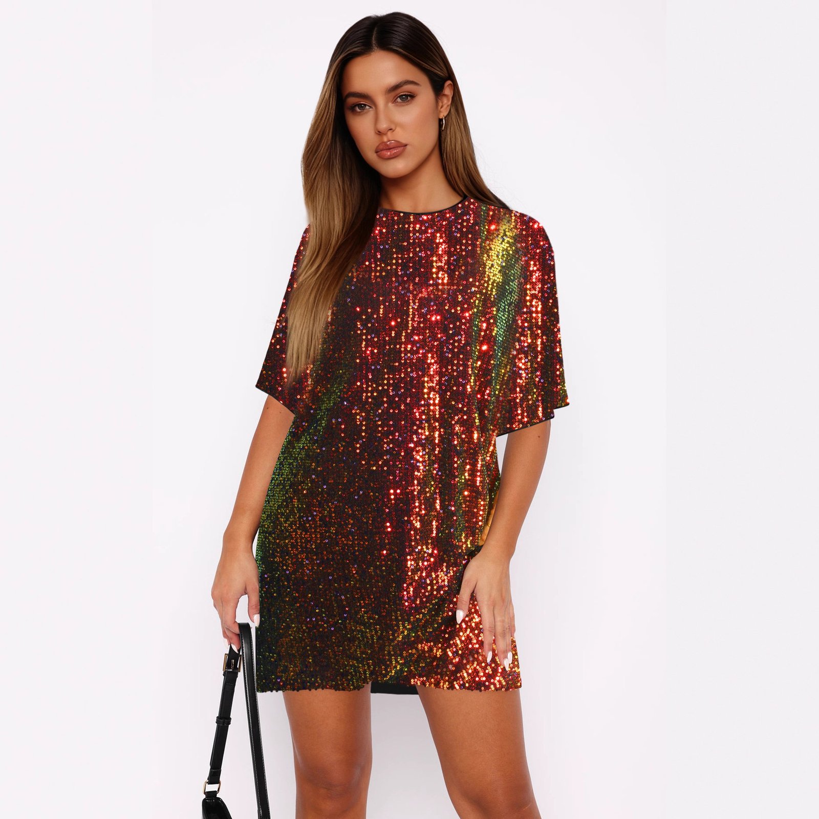 V Neck Sequin Skirt Set A Loose Elegant And Refined Dress - Image 3