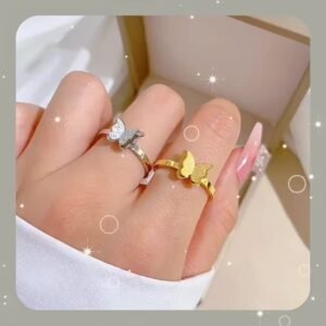 1PC Fashion Minimalist Double-Layer Star Stainless Steel Open-End Ring For Women - Retro Ethnic Style 18K Gold-Plated Adjustable Band - Suitable For Daily Wear, Parties, And Gifting