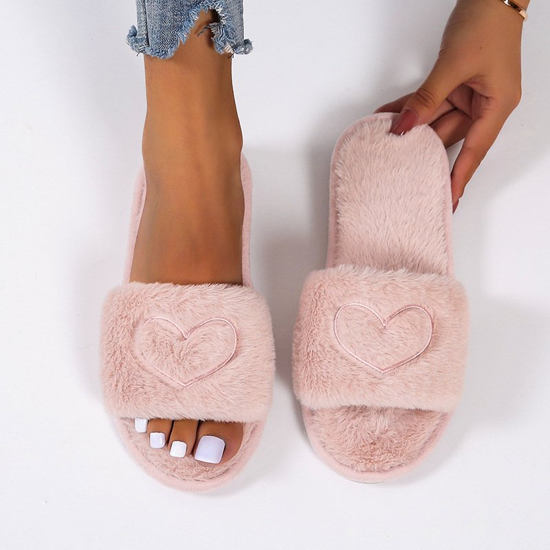 Ladies Flat-bottom Solid Color Warm Fur Slippers - Image 3