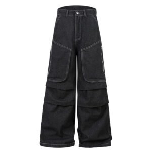 Multi-pocket Pleated Workwear Primary Color Jeans