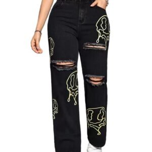 Womens Casual Loose Print Straight-leg Casual Pants