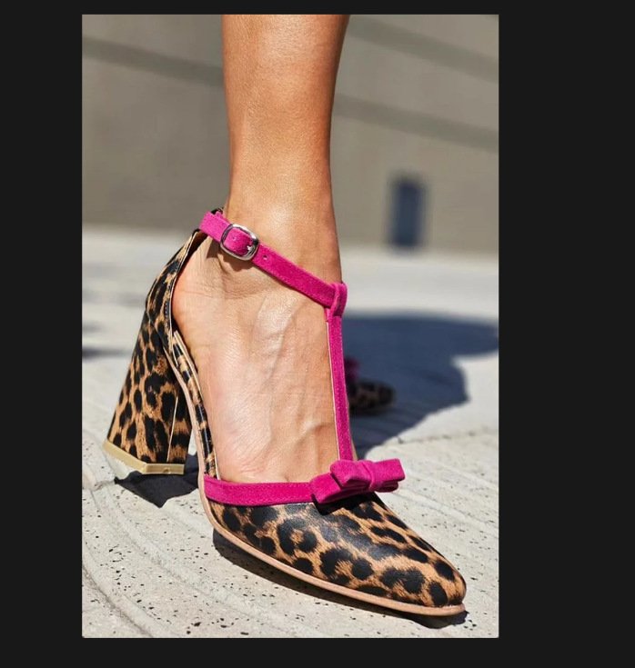 Fashion Colorblock Bow Buckle High Heel - Image 6