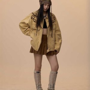 Vintage Embroidery Washed Heavy Weight Denim Coat Jacket