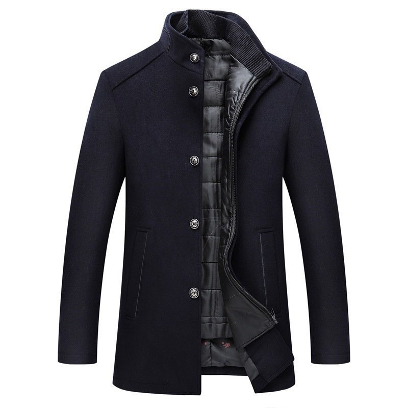 Solid Color Casual Men's Woolen Coat