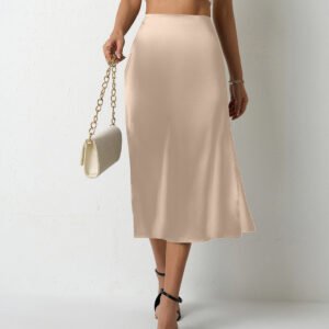 Popular Satin Midi Summer Long Slit Office Skirt