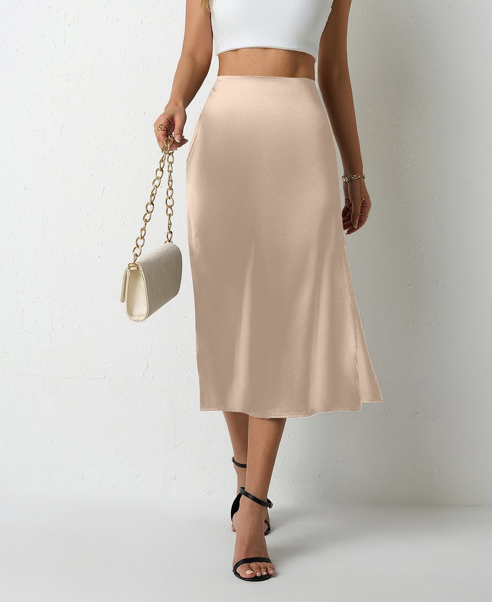 Popular Satin Midi Summer Long Slit Office Skirt - Image 5