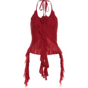 Pure And Alluring Three-Dimensional Floral Halterneck Sleeveless Tank Top