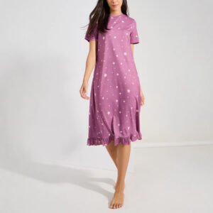 Bestselling WISH Export Dress Crew NeckShort SleevesStarry Sky Print And Ruffled Hem