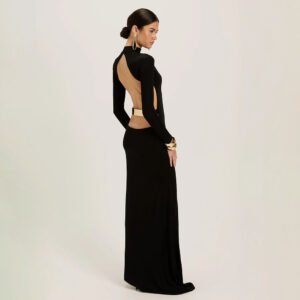 Winter Fashion Chic And Sexy Dress With A High Neck And Open Back