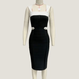Cross-border European And American Color-Block Bandage Dress