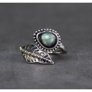 Retro Creative Leaf Ring With Moonstone