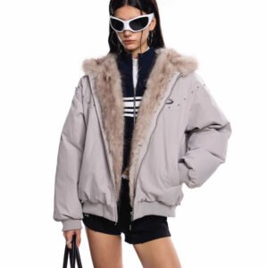 Women's American-style Ear Mountain Carved Fur Collar Loose Puffer Jacket