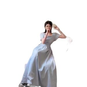 Womens Long Hollowed-Out Patchwork Knitted Dress