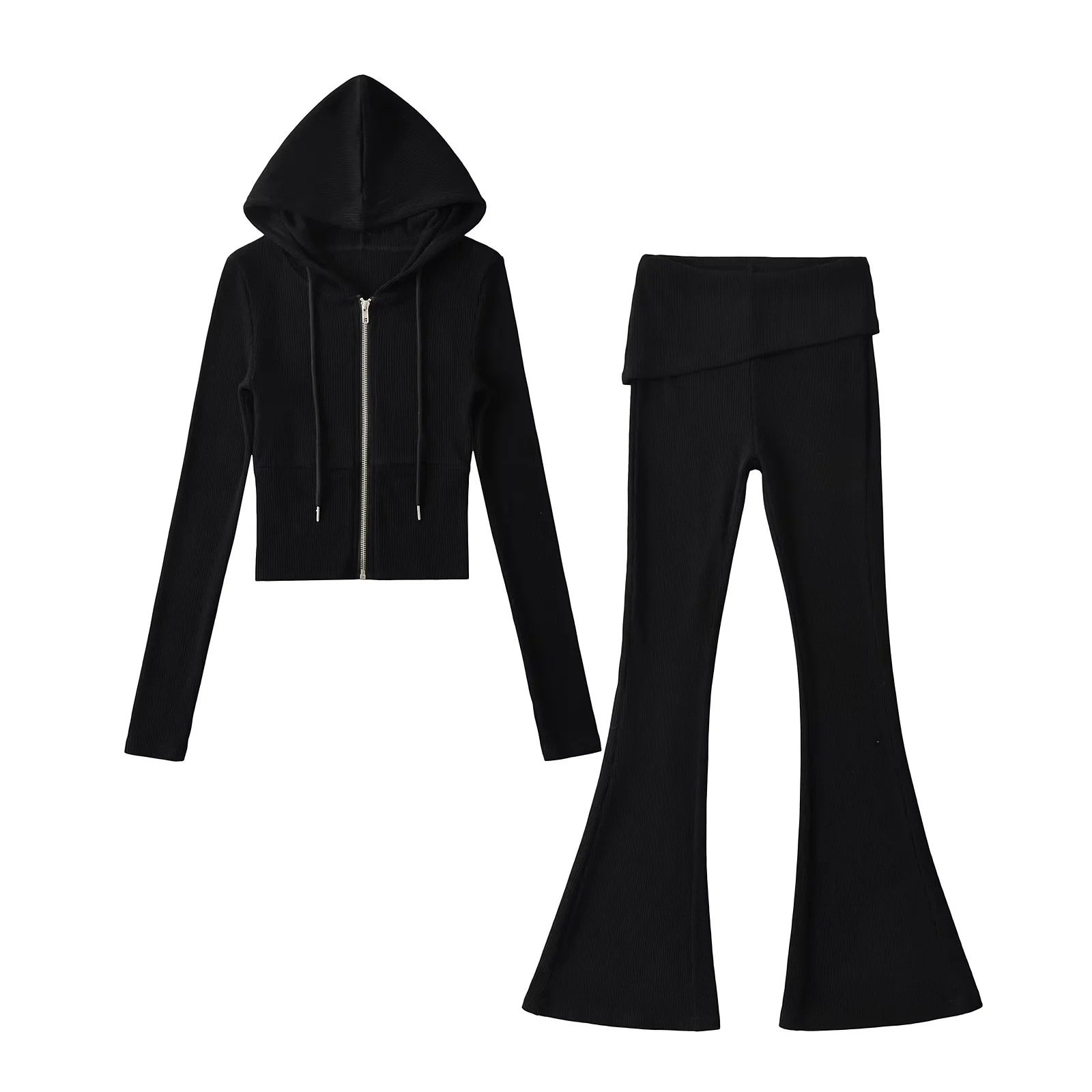 Sporty Casual Hooded Zip-up Waist-cinching Sweatshirt For A Slimming Effect - Image 4