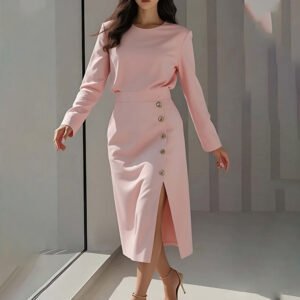 Women's Elegant Round Neck Solid Color Dress