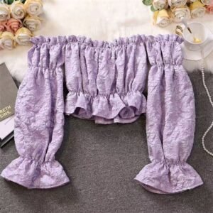 Pure And Alluring Off-the-Shoulder Ruffle-Trim Shirt For Girls