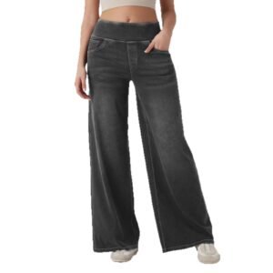 High-waisted Loose-fit Stretchy Wide-leg Jeans For Women