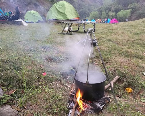 Compatible with Apple, Camping outdoor campfire tripod hanging pot picnic fire bracket aluminum alloy tripod camping supplies - Image 6