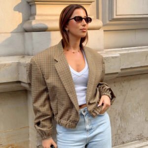 Fashionable Loose Short Plaid Coat For Women